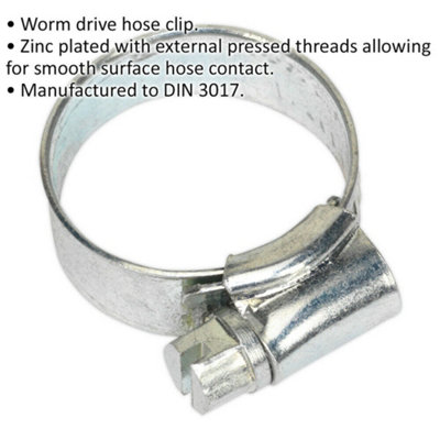 30 PACK Zinc Plated Hose Clip - 16 to 25mm Diameter - External Pressed ...