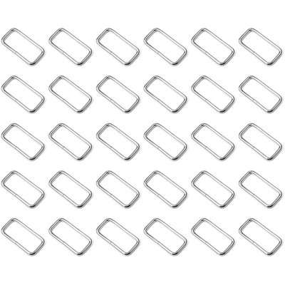 30 Pcs Buckles Set for 40 mm / 1.57" Webbing Strap, 30 x Rectangular Loops, Metal, Silver, Bag Making, Accessories, Straps, DIY