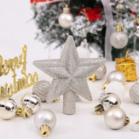 30 Pcs Shatterproof Christmas Decoration Set Xmas Ornament Christmas Tree Baubles with Snowflake Tree Topper