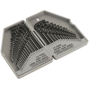 30 Piece Steel Hex Key Set - Long Imperial & Short Metric Sizes - Folding Case