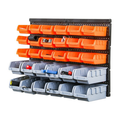 30-Piece Wall-Mounted Storage Bins with Backboards, DIY Shed or Garage Organizer