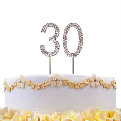 30  Silver Diamond Sparkley CakeTopper Number Year For Birthday Anniversary Party Decorations