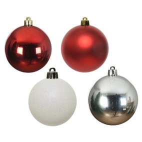30 Silver White Red Christmas Tree Baubles