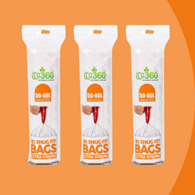 30 Snug Fit Bin liners 50-60L Drawstring Handle Bin Bags - Compatible with H' & P' Size Bins