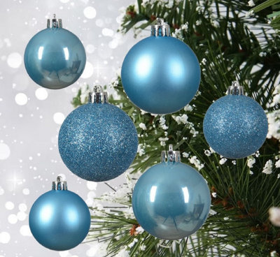 30 Sugar Blue Baubles Assorted Shatterproof Christmas Tree Hanging Decs