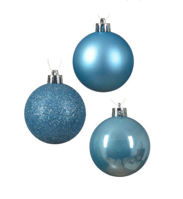 30 Sugar Blue Baubles Assorted Shatterproof Christmas Tree Hanging Decs