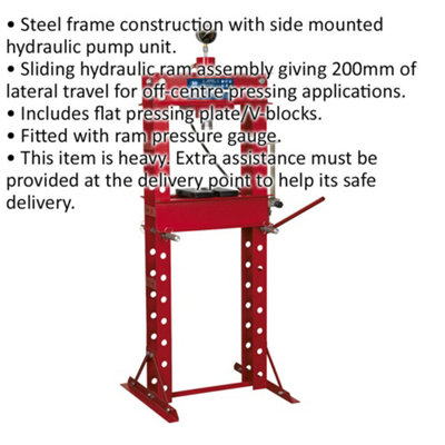 30 Tonne Floor Type Hydraulic Press - Sliding Ram Assembly - Pressure Gauge