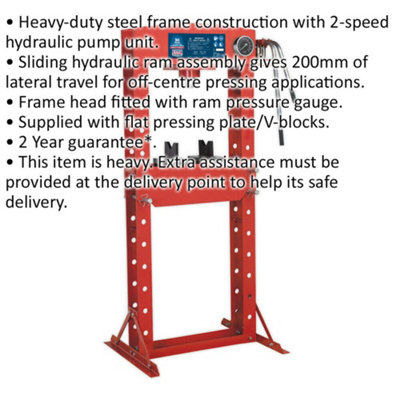 30 Tonne Hydraulic Press - Floor Type - Detachable Pump & Ram - Pressure Gauge