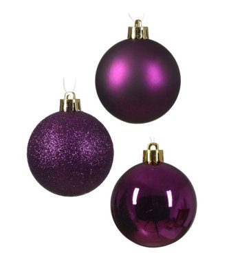 24 Mini Purple Christmas Tree Baubles Tree Decoration Ornament Glitter  Gloss 3cm