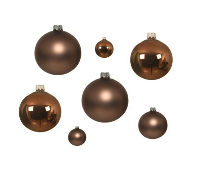 30 Walnut Brown Christmas Baubles Shatterproof Tree Ornaments Glitter Shiny Matt