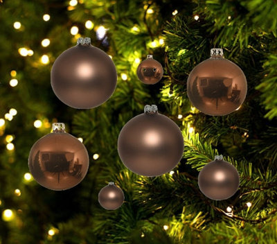 30 Walnut Brown Christmas Baubles Shatterproof Tree Ornaments Glitter Shiny Matt - 3