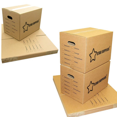 30 x Medium Size (18x12x10") Strong Printed Tick List Cardboard Removal Boxes With Carry Handles