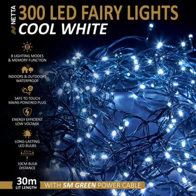 300 LED 30M Fairy String Lights Outdoor and Indoor Plug In - Cool White