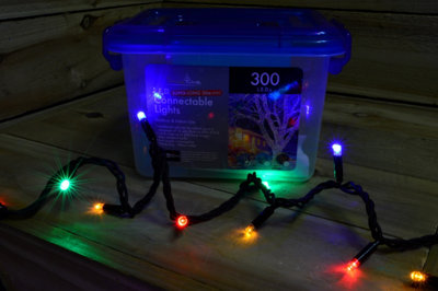 300 Multi Coloured LED Super Long 29.9m Connectable Lights on a Black Cable