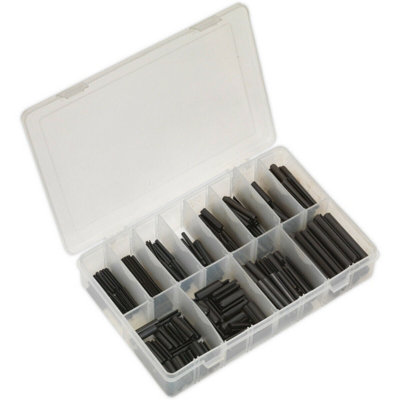 300 Pack of Assorted Slotted Spring Pins - Black Imperial Roll Pin Set with Storage Case