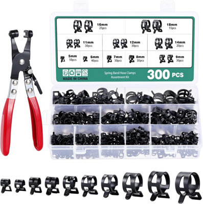 300 Pcs Spring Hose Clamps, Spring Clips for Pipes, 10 Sizes 5-18mm ...