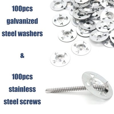 AccEncyc 600-Piece Foam Board Fastener Kit – 300 Galvanized Steel Washers (1-1/8") + 300 Screws, Rustproof, Ideal For Fixing Insulation Panels, Backing Boards, And Home Décor