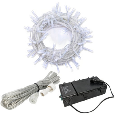 300 Warm White LED's 30m/98ft Clear Cable BATTERY Power Connectable ...