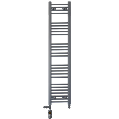 300 x 1400 mm Anthracite Grey Dual Fuel Electric Radiator Bathroom Towel Rail Radiator With AF Thermostatic Electric Element
