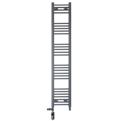 300 x 1600 mm Anthracite Grey Dual Fuel Electric Radiator Bathroom Towel Rail Radiator With AF Thermostatic Electric Element