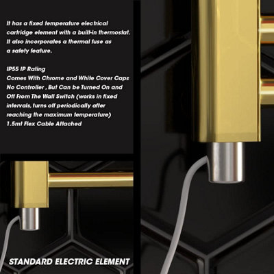 300 x 1600 mm Shiny Gold Electric Bathroom Towel Rail Radiator With ...