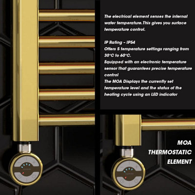 300 x 1600 mm Shiny Gold Electric Bathroom Towel Rail Radiator With ...