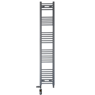 300 x 1700 mm Anthracite Grey Dual Fuel Electric Radiator Bathroom Towel Rail Radiator With AF Thermostatic Electric Element