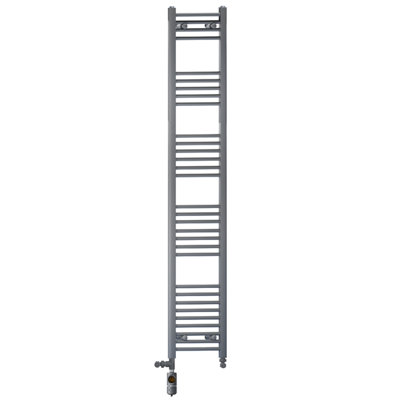300 x 1800 mm Anthracite Grey Dual Fuel Electric Radiator Bathroom Towel Rail Radiator With AF Thermostatic Electric Element