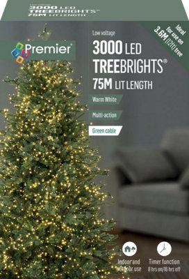 3000 LED 75m Premier TreeBrights Indoor Outdoor Christmas Multi Function Mains Operated String Lights with Timer in in Warm White