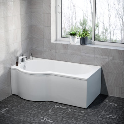 Nes Home P Shaped Left Hand 1500mm Curved Shower Bath Acrylic