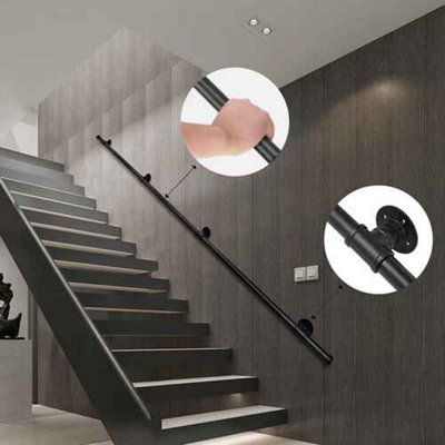 Black Wrought Iron Handrail Wall Mount Staircase Banister Hand