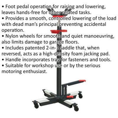 300kg PREMIUM Vertical Transmission Jack - 1990mm Max Height - Foot Pedal