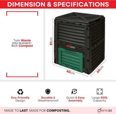 300L Garden Compost Bin Outdoor Composting Container for Kitchen and ...