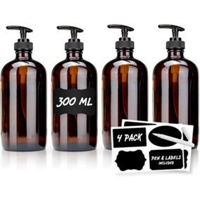 300ml Amber Soap Pump Bottle Dispenser for Kitchen and Outdoor Use 4pack