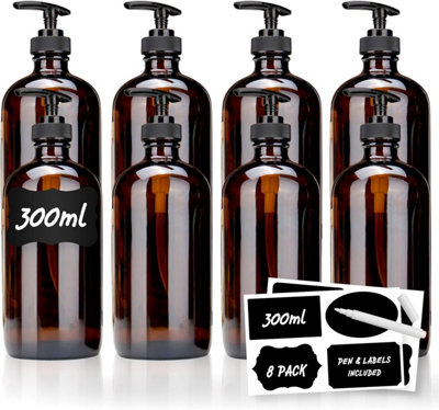 300ml Pump Bottle Dispenser Classy Amber Bottles with Pump for Bathroom, Kitchen, and Outdoor Use 8 Pack