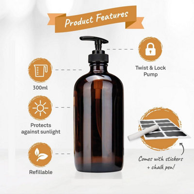 300ml Pump Bottle Dispenser Classy Amber Bottles with Pump for Bathroom