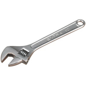 300mm Adjustable Wrench - Chrome Plated Steel - 34mm Offset Jaws - Spanner
