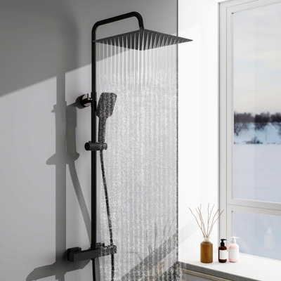 300mm Exposed Thermostatic Shower Mixer Set, Square Fixed Rainfall ...