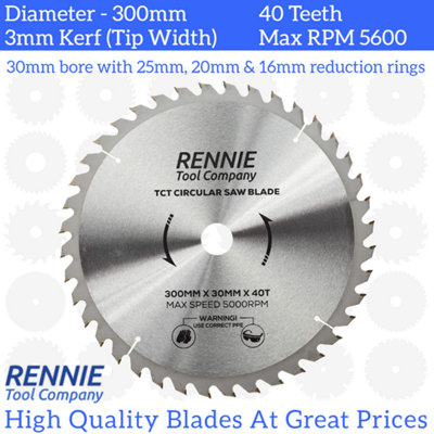 300mm x 40T TCT Circular Wood Saw Blade. Fits Bosch Makita Dewalt Circular Saws Etc