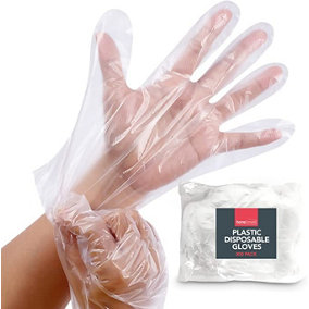 300pk Plastic Gloves Disposable Medium Large - Food Prep Gloves - Polythene Disposable Gloves for Kitchen Cooking Catering