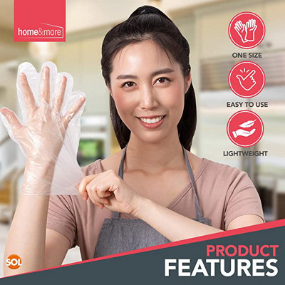 300pk Plastic Gloves Disposable Medium Large - Food Prep Gloves - Polythene Disposable Gloves for Kitchen Cooking Catering