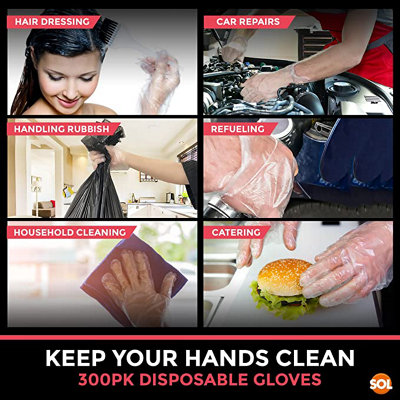 300pk Plastic Gloves Disposable Medium Large - Food Prep Gloves - Polythene Disposable Gloves for Kitchen Cooking Catering - 4