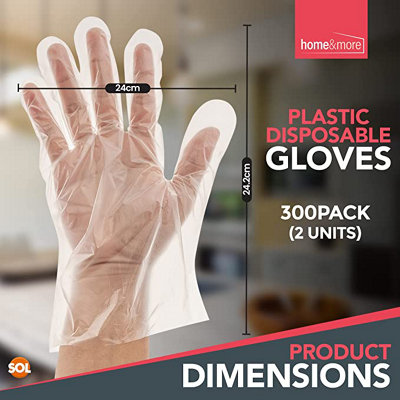 300pk Plastic Gloves Disposable Medium Large - Food Prep Gloves - Polythene Disposable Gloves for Kitchen Cooking Catering - 5