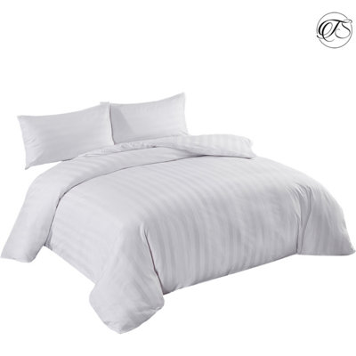 300TC King Size White Duvet Cover Set with 2 Pillowcases Cotton Satin Stripe, 220x230cm