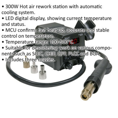 300W Electric Hot Air Rework Station / Desoldering Heat Gun- 100 / 500 Degree C Control
