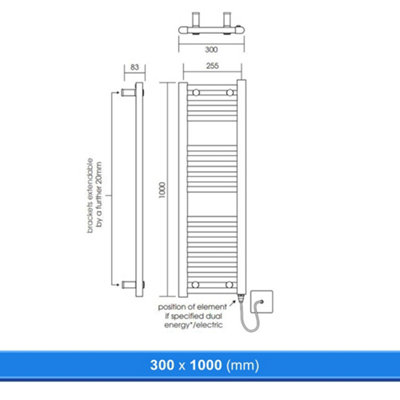 300x1000mm Straight Chrome Heated Towel Warmer Ladder Rail Radiator