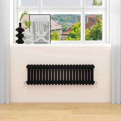 300x1010mm Horizontal Traditional 2 Column Cast Iron Style Radiator Black
