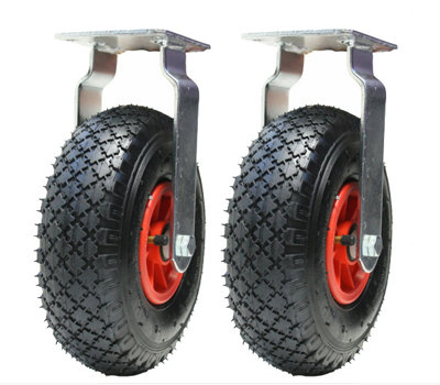 300x4 260mm pneumatic 10 inch castors plastic centre fixed inflated (Set of 2)