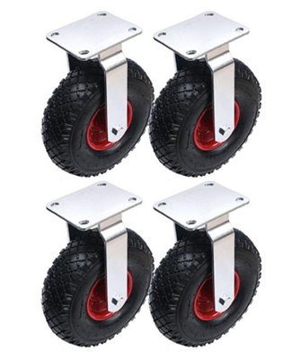 300x4 260mm pneumatic 10 inch castors steel centre fixed inflated (Set of 4)