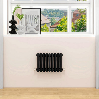 300x425mm Horizontal Traditional 3 Column Cast Iron Style Radiator Black